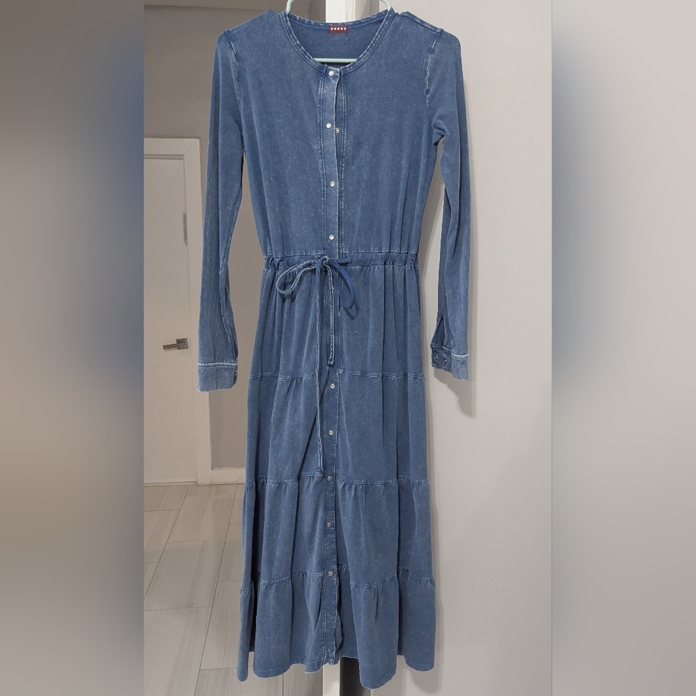 Junees Denim Wash Button-Down Maxi Dress